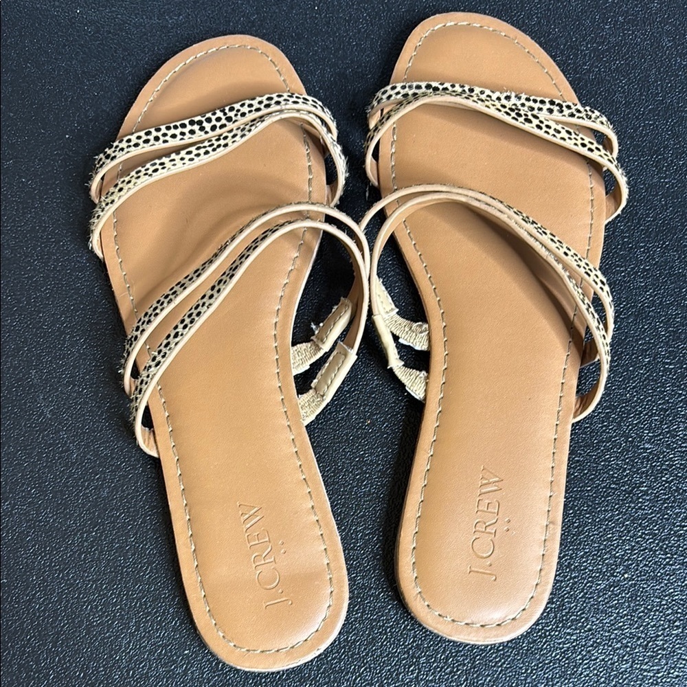 J. Crew Tan and Black Women's Sandals Leopard Animal Print Strappy 8 1/2